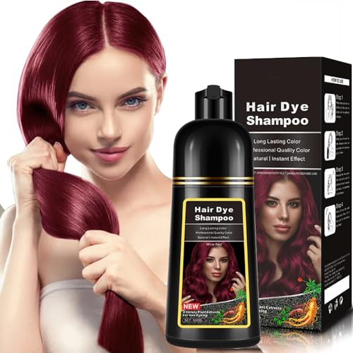 Natürliches Rotweinfärbe-Shampoo, 500 ml, 3-in-1 Shampoo zum Abdecken von grauem Haar, braunes Haar nährt und verdunkelt für Männer Frauen in 10-15 Minuten (Wine Red) von AMZSEA