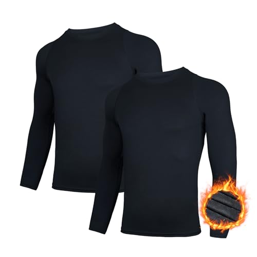 AMZSPORT 2er Pack Herren Thermounterwäsche Langarm Thermo Oberteil Kompressionshirt Winter Thermoshirt Schnelltrocknendes Funktionsunterwäsche SchwarzSchwarz S von AMZSPORT