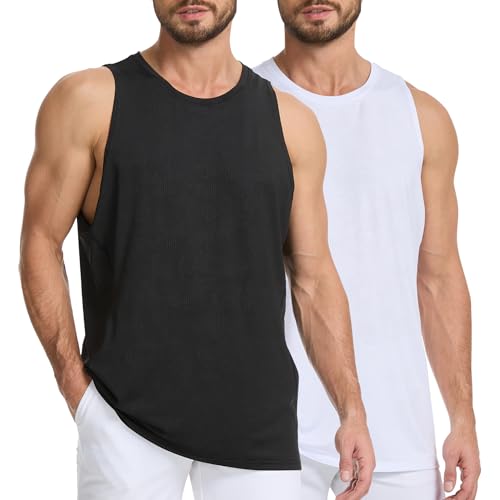 AMZSPORT 2er Pack Tank Top Herren Armelloses Muskelshirt Sport Unterhemd für Männer Fitness Gym Bodybuilding Training Workout Shirt Weiß Schwarz XXL von AMZSPORT