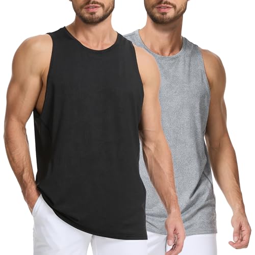 AMZSPORT 2er Pack Tank Top Herren Armelloses Muskelshirt Sport Unterhemd für Männer Fitness Gym Bodybuilding Workout Training Shirt Schwarz Grau XXL von AMZSPORT