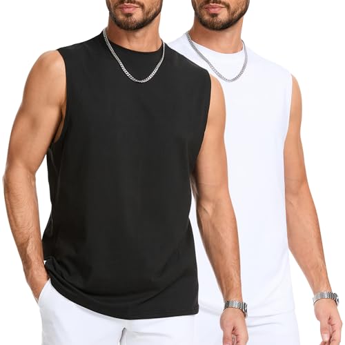 AMZSPORT 2er Pack Tank Top Herren Armelloses Muskelshirt Sport Unterhemd für Männer Fitness Gym Bodybuilding Workout Training Shirt Schwarz Weiß XXL von AMZSPORT