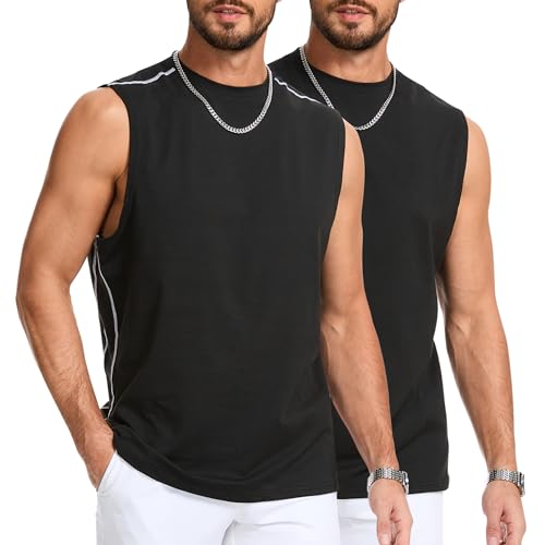 AMZSPORT 2er Pack Tank Top Herren Armelloses Muskelshirt Sport Unterhemd für Männer Fitness Gym Bodybuilding Workout Training Shirt Schwarz XXL von AMZSPORT
