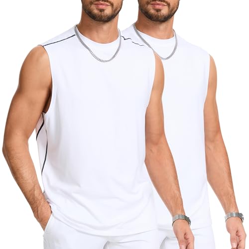 AMZSPORT 2er Pack Tank Top Herren Armelloses Muskelshirt Sport Unterhemd für Männer Fitness Gym Bodybuilding Workout Training Shirt Weiß XXL von AMZSPORT