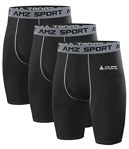 AMZSPORT 3er Pack Herren Kompressionsshorts, Kurze Kompressionshosen Radlerhose Schnelltrocknende Sporthose Funktionsunterwäsche,Schwarz M von AMZSPORT