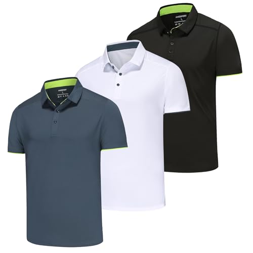 AMZSPORT 3er Pack Herren Poloshirt Basic Kurzarm Polo T Shirt Slim Fit Golf Polohemd Schwarz Weiß Grau M von AMZSPORT