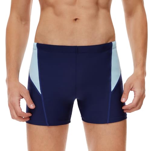 AMZSPORT Badehose Herren Kurz Schwimmhose Eng Wassersport Badeshorts mit Tunnelzug, Blau, L von AMZSPORT