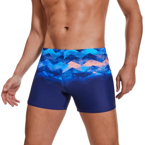 AMZSPORT Badehose Herren Kurz Schwimmhose Eng Wassersport Badeshorts mit Tunnelzug, Blau XL von AMZSPORT