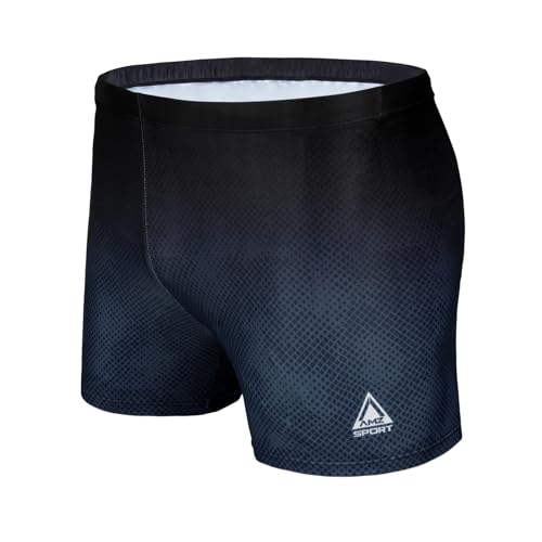 AMZSPORT Badehose Herren Kurz Schwimmhose Eng Wassersport Badeshorts mit Tunnelzug, Schwarz L von AMZSPORT