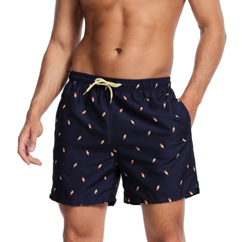 AMZSPORT Badehose Herren Wasserabweisend Badeshorts Schwimmhose mit Mesh-Futter und Taschen, Marineblau XL von AMZSPORT