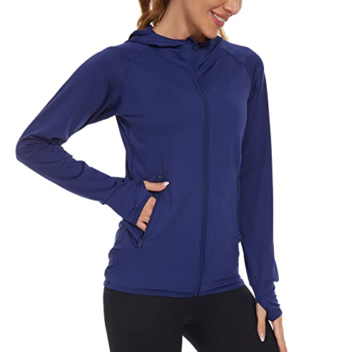 AMZSPORT Damen Laufjacke Sportjacke Langarm Trainingsjacke Sweatjacke für Yoga Fitness, Blau S von AMZSPORT