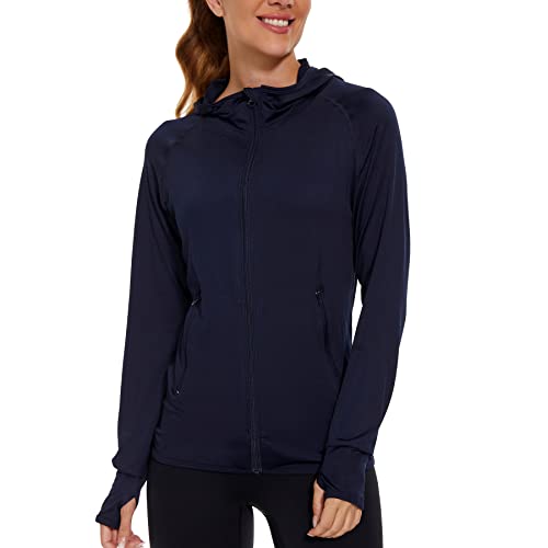 AMZSPORT Damen Laufjacke Sportjacke Langarm Trainingsjacke Sweatjacke für Yoga Fitness, Marineblau, M von AMZSPORT