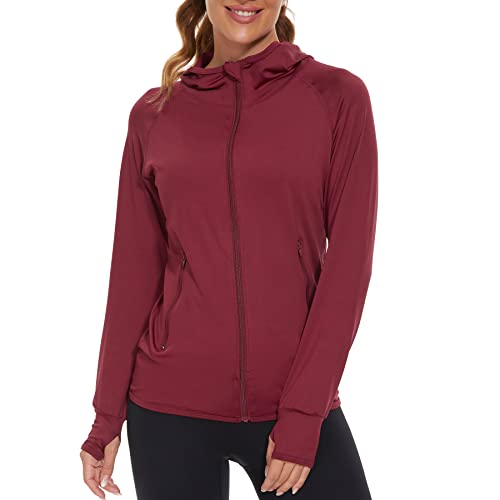 AMZSPORT Damen Laufjacke Sportjacke Langarm Trainingsjacke Sweatjacke für Yoga Fitness, Rot L von AMZSPORT