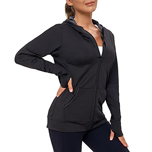 AMZSPORT Damen Laufjacke Sportjacke Langarm Trainingsjacke Sweatjacke mit Tasche Für Fitness Yoga Sport, Schwarz L von AMZSPORT