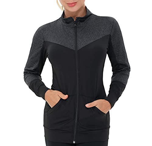 AMZSPORT Damen Laufjacke Sportjacke Langarm Trainingsjacke Sweatjacke mit Tasche Für Yoga Fitness Schwarz L von AMZSPORT