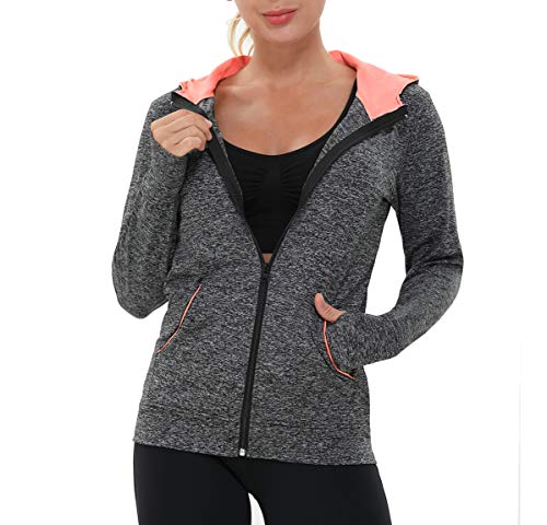 AMZSPORT Damen Laufjacke Sportjacke Langarm Trainingsjacke Sweatjacke mit Tasche Für Yoga Fitness Schwarz M von AMZSPORT