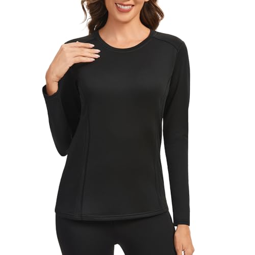 AMZSPORT Damen Thermo Langarmshirt Slim Fit Winter Warm Unterwäsche Funktionsshirt Basic Oberteil Thermounterwäsche Langarm Schwarz L von AMZSPORT