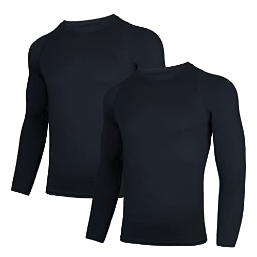 AMZSPORT Herren 2er Pack Kompressionsshirt Langarm Funktionsshirt Schnelltrocknendes Laufshirt Atmungsaktiv Sportshirt für Männer, SchwarzSchwarz，L von AMZSPORT