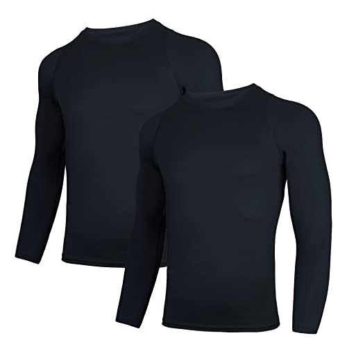 AMZSPORT Herren 2er Pack Kompressionsshirt Langarm Funktionsshirt Schnelltrocknendes Laufshirt Atmungsaktiv Sportshirt für Männer, SchwarzSchwarz，XL von AMZSPORT