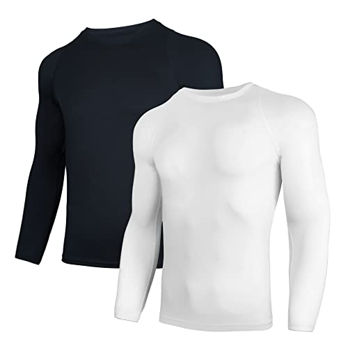 AMZSPORT Herren 2er Pack Kompressionsshirt Langarm Funktionsshirt Schnelltrocknendes Laufshirt Atmungsaktiv Sportshirt für Männer, SchwarzWeiß,XXL von AMZSPORT