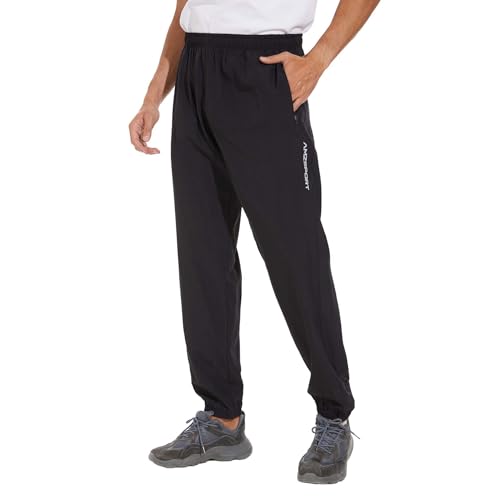 AMZSPORT Herren Jogginghose Lang mit Reißverschlusstaschen, Sportliche Trainingshose für Aktive Freizeitgestaltung, 06-Black M von AMZSPORT