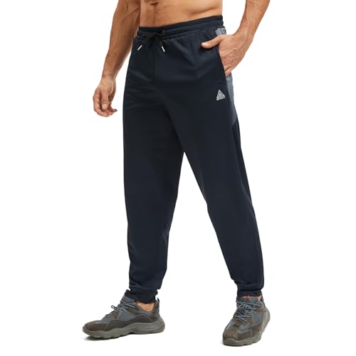 AMZSPORT Herren Jogginghose Leicht mit Reißverschlusstaschen Atmungsaktive Hose für Gym, Laufen und Freizeit,Schwarz M von AMZSPORT