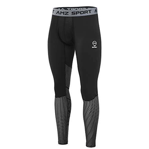 AMZSPORT Herren Kompression-Leggings Alle Jahreszeiten Funktionswäsche Strumpfhose Baselayer Hose Silber Size XXL von AMZSPORT