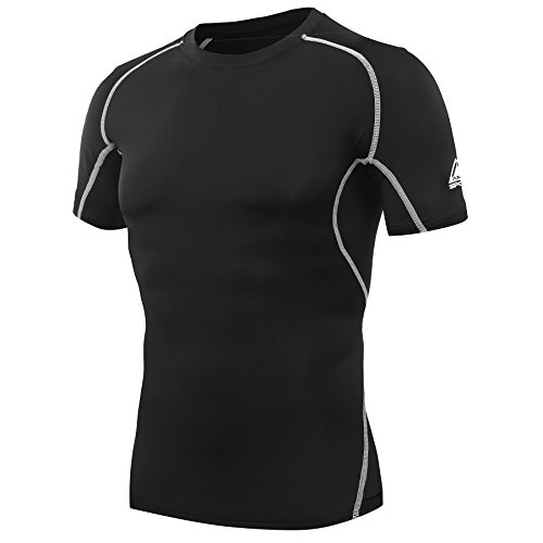 AMZSPORT Herren Kompressions-Shirt Kurzarm Funktionsshirts TOP Schwarz L von AMZSPORT