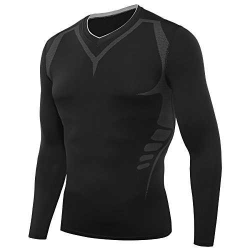 AMZSPORT Herren Kompressions-Shirt langärmlig Funktionsshirts Baselayer Langarm Schwarz L von AMZSPORT