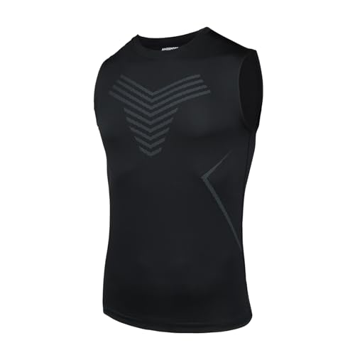 AMZSPORT Herren Kompressions-Tanktop Ärmellos Funktionsshirts Baselayer Unterhemd Schwarz L von AMZSPORT