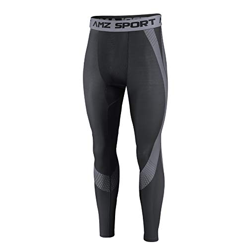 AMZSPORT Herren Kompressionshose Schnelltrocknende Laufhose Sporthose Atmungsaktive Trainingshose, Schwarz L von AMZSPORT