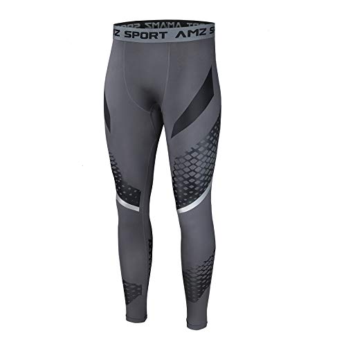 AMZSPORT Herren Kompressionshose Schnelltrocknende Laufhose Sporthose Trainingshose, Grau, L von AMZSPORT