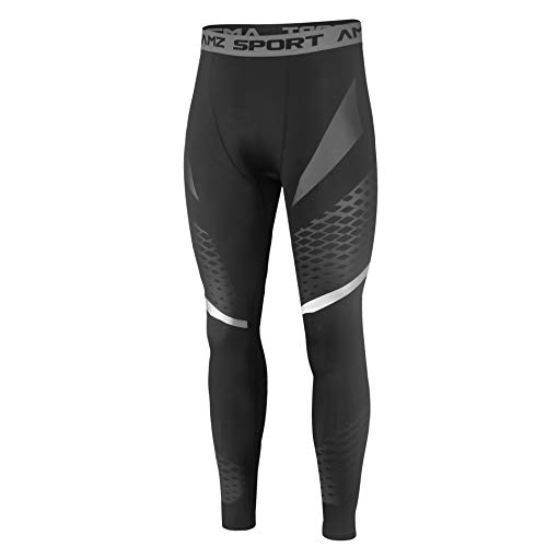 AMZSPORT Herren Kompressionshose Schnelltrocknende Laufhose Sporthose Trainingshose - Schwarz L von AMZSPORT