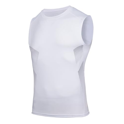 AMZSPORT Herren Kompressionsshirt Ärmelloses Tank Top Funktionsshirt Atmungsaktives Muskelshirt Laufshirt Sports Unterhemd,Weiß XXL von AMZSPORT