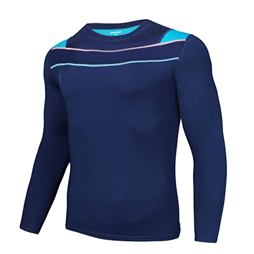 AMZSPORT Unterziehshirt Herren Fussball Kompressionsshirt Funktionsshirt Langarm Atmungsaktiv Sportshirt Männer für Laufen Training Jogging Fitness Gym, Blau-1 XL von AMZSPORT