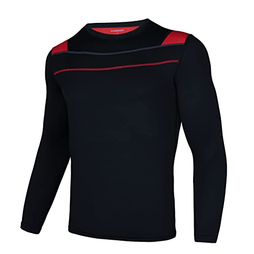 AMZSPORT Unterziehshirt Herren Fussball Kompressionsshirt Funktionsshirt Langarm Atmungsaktiv Sportshirt Männer für Laufen Training Jogging Fitness Gym, Schwarz-1 XL von AMZSPORT