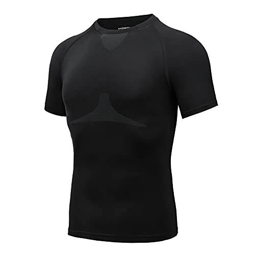 AMZSPORT Herren Kompressionsshirt Kurzarm Atmungsaktiv Funktionsshirt für Fitness Workout Laufen, Schwarz, L von AMZSPORT