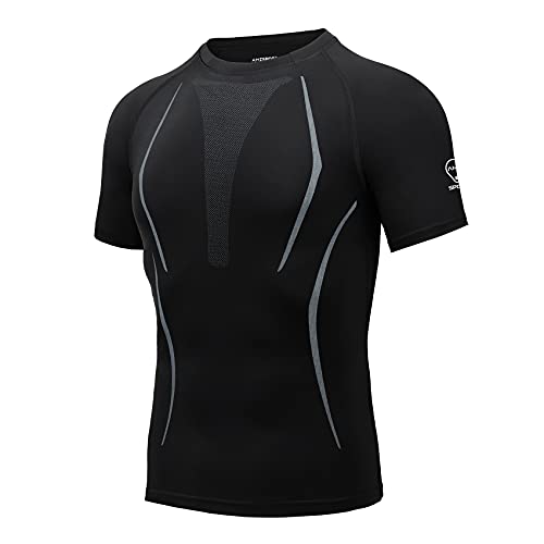 AMZSPORT Herren Kompressionsshirt Kurzarm Atmungsaktiv Funktionsshirt für Fitness Workout Laufen, Schwarz L von AMZSPORT