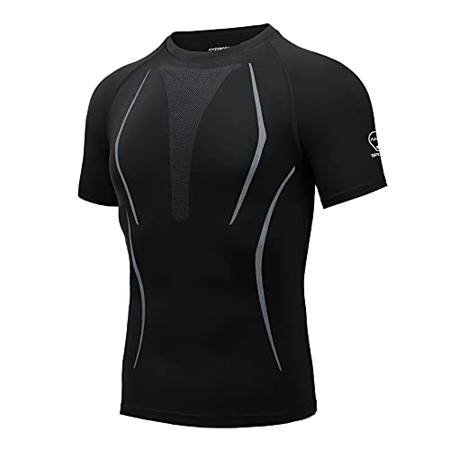 AMZSPORT Herren Kompressionsshirt Kurzarm Atmungsaktiv Funktionsshirt für Fitness Workout Laufen, Schwarz XL von AMZSPORT