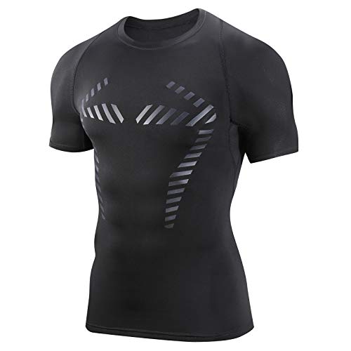 AMZSPORT Herren Kompressionsshirt Kurzarm Funktionsshirt Atmungsaktives Sportshirt Laufshirt，Schwarz L von AMZSPORT