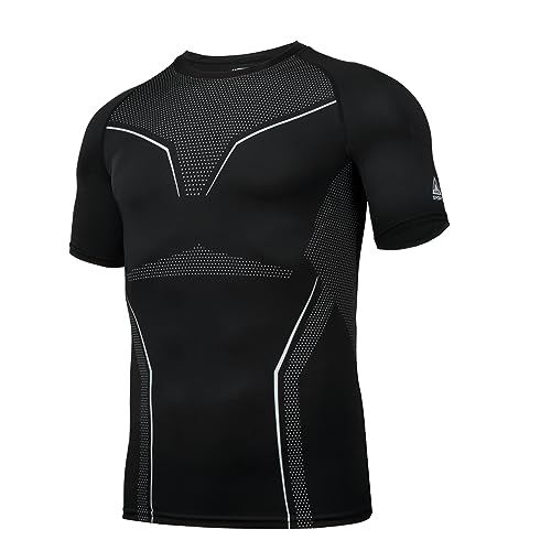 AMZSPORT Herren Kompressionsshirt Kurzarm Funktionsshirt Atmungsaktives Sportshirt Laufshirt Tshirt Fitness, Schwarz L von AMZSPORT