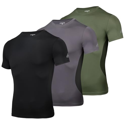 AMZSPORT Herren Kompressionsshirt Kurzarm Funktionsshirts Cool Dry Training Running Top, 112060, Schwarz Weiß Grün, S AMZSPORT Herren Kompressionsshirt Kurzarm Funktionsshirts Cool Dry Training Running Top, 112060, Schwarz Weiß Grün, S von AMZSPORT