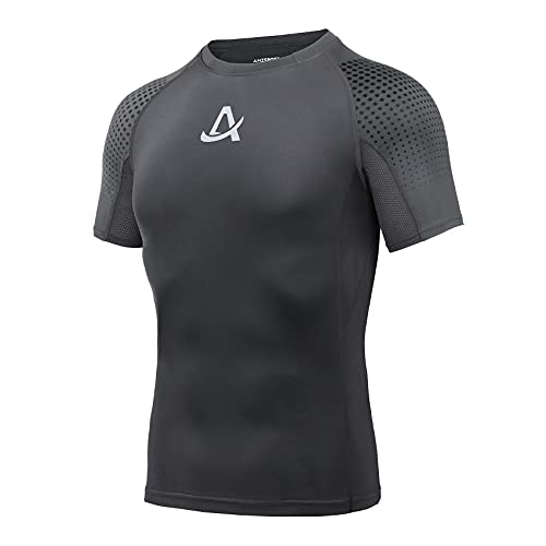 AMZSPORT Herren Kompressionsshirt Kurzarm Sportshirt Schnelltrocknend Laufshirt Funktionsshirt, Grau Size XL von AMZSPORT