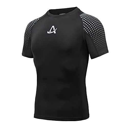 AMZSPORT Herren Kompressionsshirt Kurzarm Sportshirt Schnelltrocknend Laufshirt Funktionsshirt, Schwarz Size L von AMZSPORT