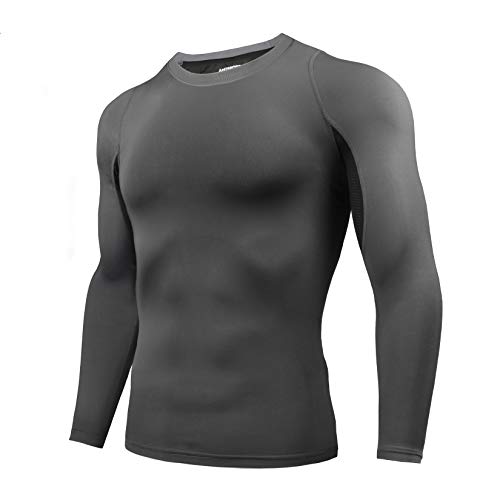 AMZSPORT Herren Kompressionsshirt Langarm Funktionsshirt Sportshirt Atmungsaktiv Laufshirt, Grau, M von AMZSPORT