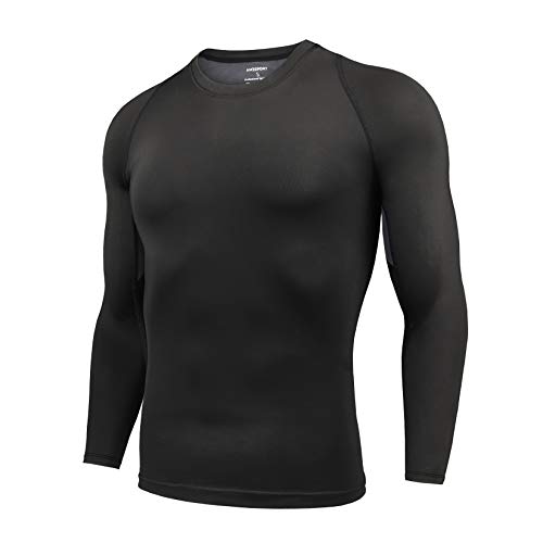 AMZSPORT Herren Kompressionsshirt Langarm Funktionsshirt Sportshirt Atmungsaktiv Laufshirt, Schwarz, S von AMZSPORT