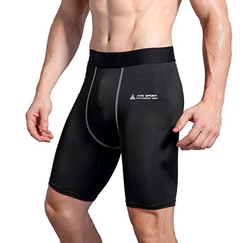 AMZSPORT Herren Kompressionsshorts Kurze Kompressionshose Compression Tights Lauf-Shorts Leggings Atmungsaktive Sportunterwäsche für Laufen, Schwarz M von AMZSPORT