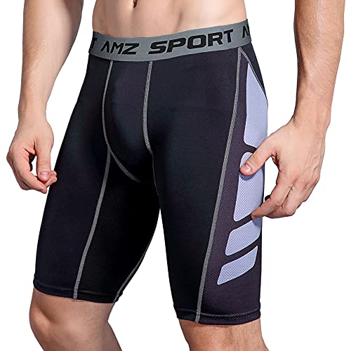 AMZSPORT Herren Fitness Kompressionsshorts Pro Cool Compression Tights Shorts Funktionswäsche Pants (M, Schwarz-Weiß) von AMZSPORT