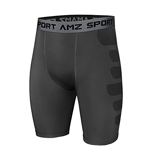 AMZSPORT Herren Kompressionsshorts Sport Shorts Kurze Hose Schnell Trocknend Funktionsunterwäsche, Grau, M von AMZSPORT