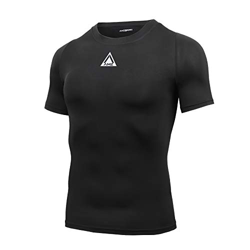 AMZSPORT Herren Kühlendes Kompressionsshirt Kurzarm Funktionsshirt Atmungsaktives Sportshirt Laufshirt, Schwarz, S von AMZSPORT