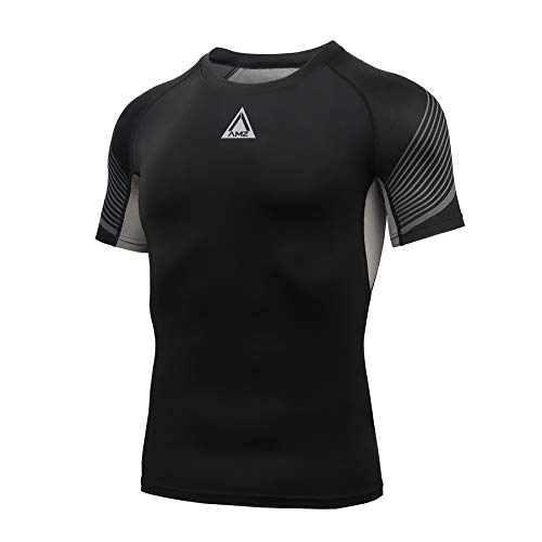 AMZSPORT Herren Kühlendes Kompressionsshirt Kurzarm Funktionsshirt Atmungsaktives Sportshirt Laufshirt, Schwarz, S von AMZSPORT